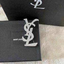 Saint Laurent YSL Letters Crystal Broach
