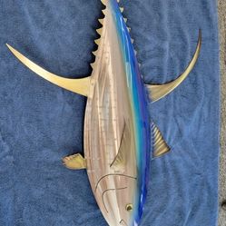 Alex Gall Artworks Metal Marine Life Collection 36" Stainless Yellowfin Tuna W/Color 