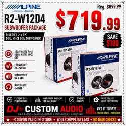 Alpine 4500 Watt Bass Package R2-W12D4 2 x 12" Dual Voice Coil Subwoofer System R Series 4-Ohm 🚨 Payment Options Available 🚨 No Credit Needed 🚨