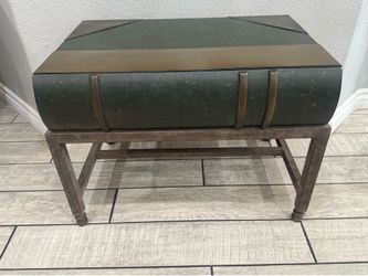 Brass Mounted Wood And Iron Book End Table-Very Solid & Heavy-Drawer 28x20x17”