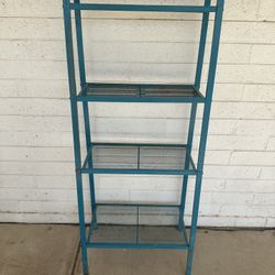 Beautiful Teal Blue All Metal Construction Bookcase Bakers Rack Shelving Unit Slanted Front Organization