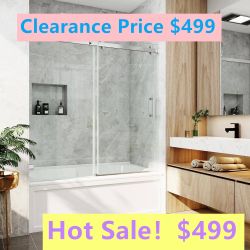 60 in. W x 66 in. H Double Sliding Semi-Frameless Shower Door with Smooth Sliding and 3/8 in. Glass