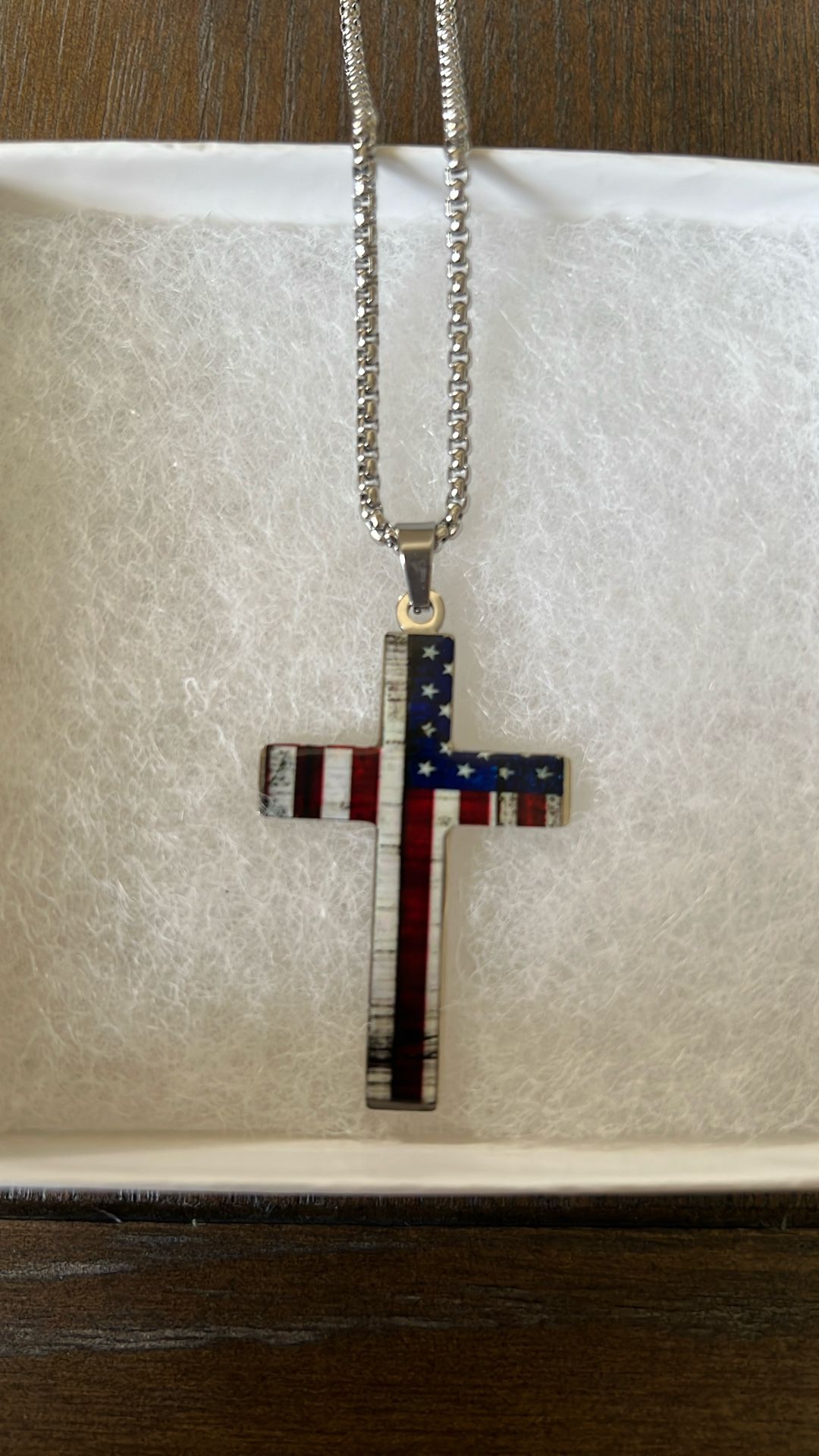 Silver Chain With American Flag Cross