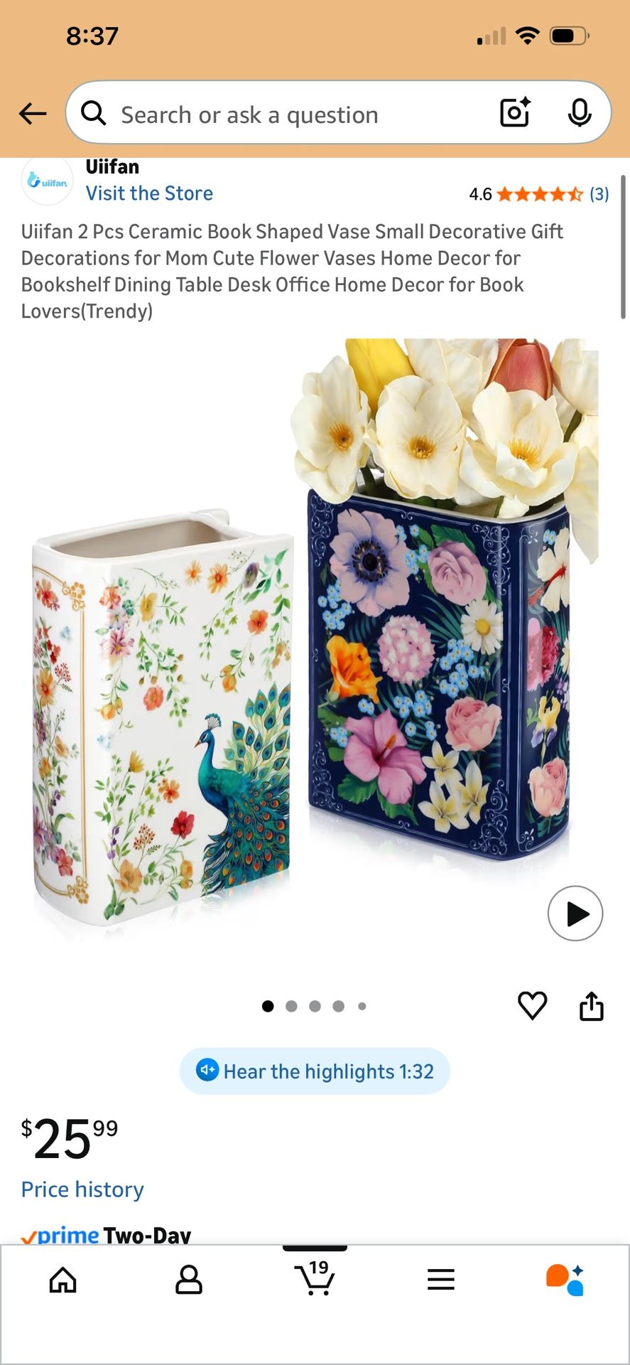 2 Pcs Ceramic Book Shaped Vase Small Decorative