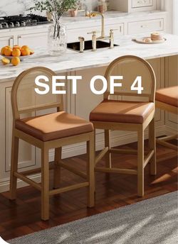 NEW TYBOATLE Set of 4 Rattan Back Counter Height Bar Stools, Beige/Brown