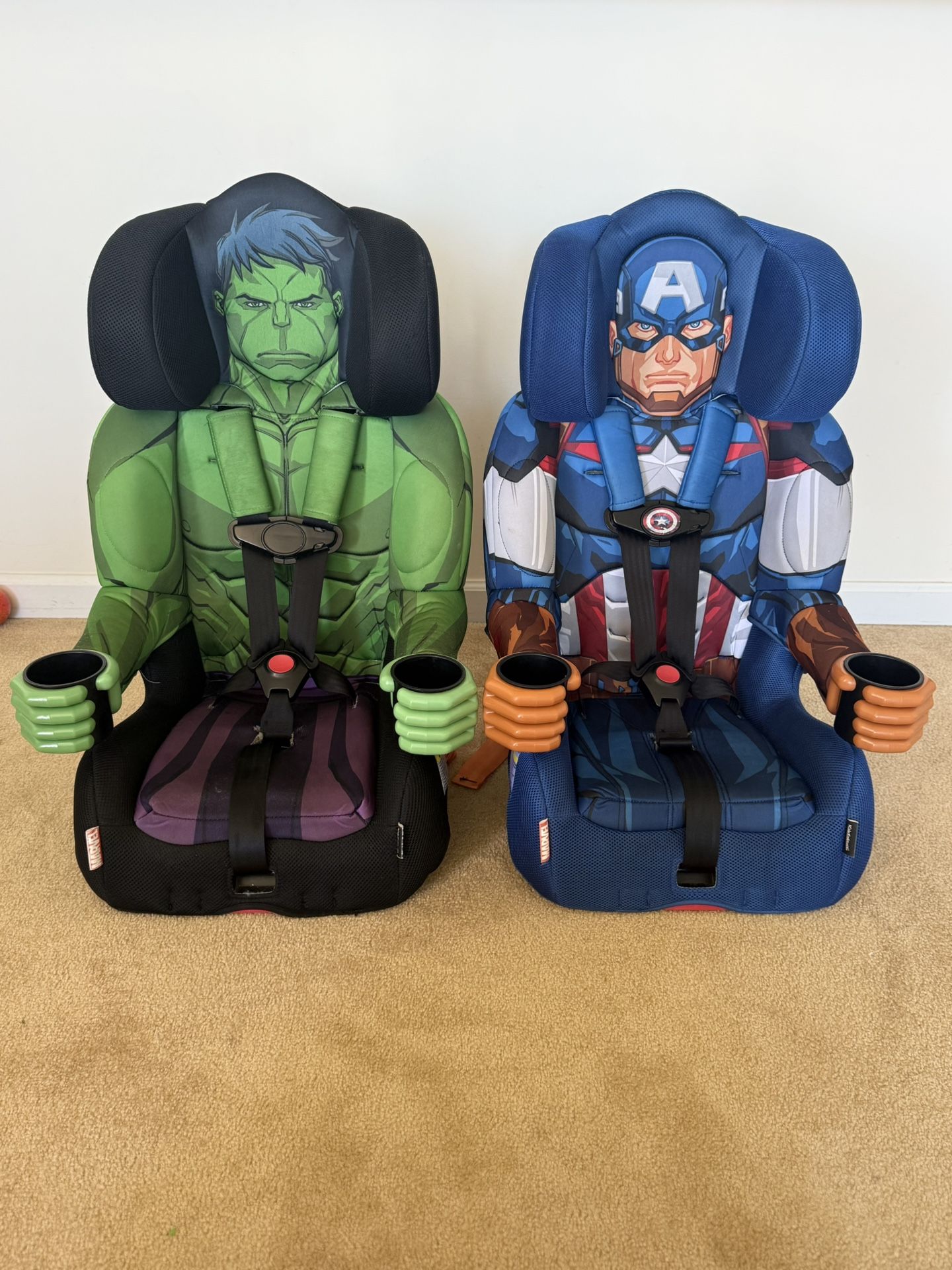 Marvel Kids Booster Car Seats – Hulk & Captain America – Excellent Condition