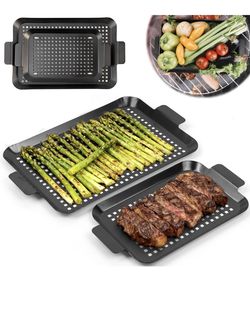 NEW 2PCS Grill pan: Grill topper for outdoor grill - Non-stick enamel coating
