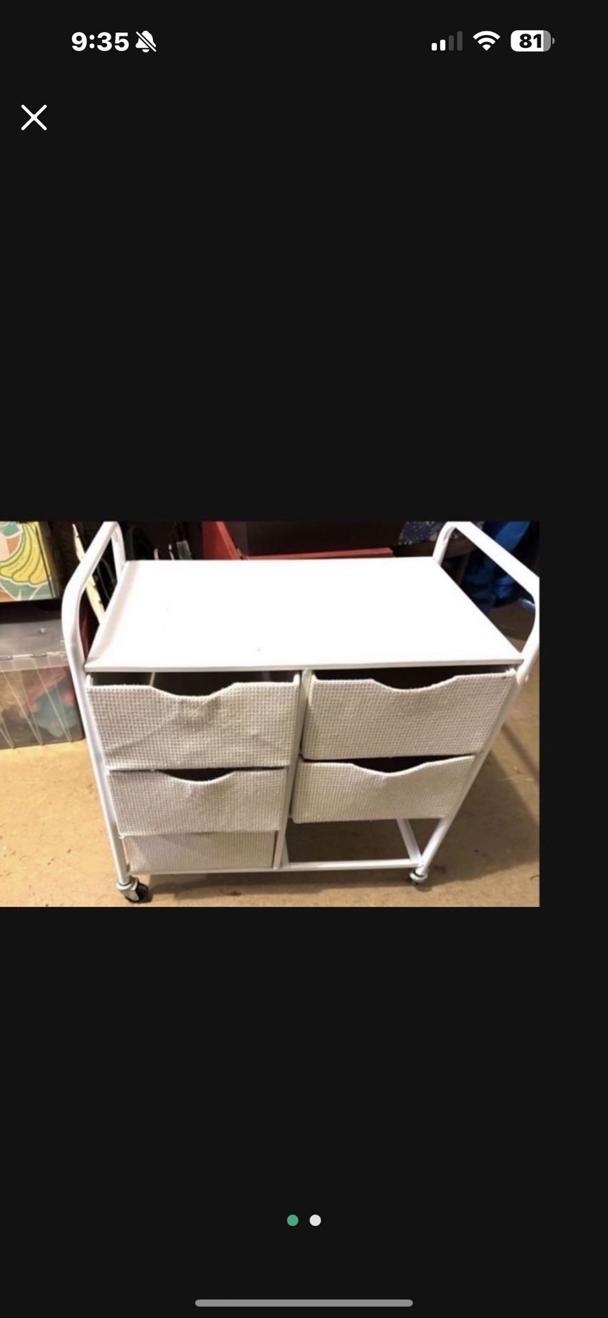 Target Beige & White Storage Rolling Cart missing one fabric drawer, does not Detract from its functionality
