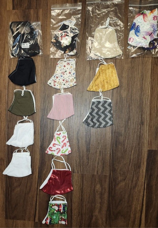 NWT (Some Bags Missing Tags) Lot of 14 Misc Standard Sz Face Masks & 1 Lg Butterfly Print Face Mask in Flawless Condition