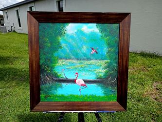 Flamingos in the Florida Everglades original acrylic on canvas - $269