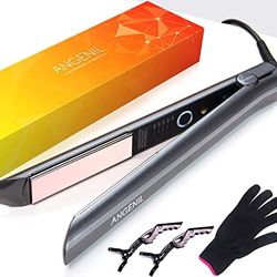 ANGENIL Professional Titanium Flat Iron 1 inch, Hair Straightener and Curler 2 in 1 with Adjustable Temp 