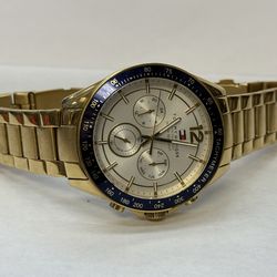 Tommy Hilfiger Men’s Gold Tone Watch Blue Bezel Chronograph Multi-Function Wristwatch watch