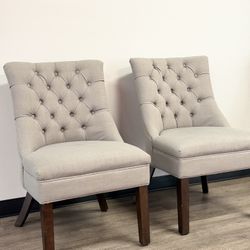 2 Grey Accent Chairs With Brown Legs