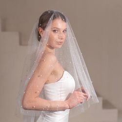 36” Light Ivory Pearl Wedding Veil 