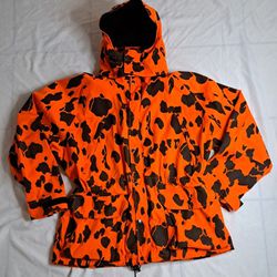 VINTAGE Rocky Mens Hunting Jacket XL Orange Camo Removable Hood Lined Full Zip