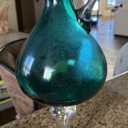 Vintage green vase/pitcher with handle 16”