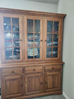Solid oak China hutch cabinet