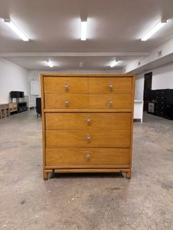 Vintage Kent Coffey Mid Century Modern Highboy 5 Drawer Dresser Chest Wood & Dovetail Joints