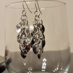 Silver Chainmail Earrings With Silver Dragon Scales