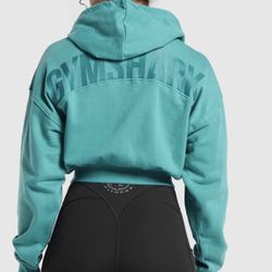 GYMSHARK Power Midi Cropped Full Zip Hoodie- Size M Bondi Teal