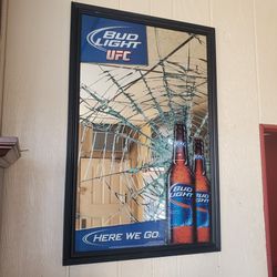 Large Bud Light UFC wall mirror with shatter detail