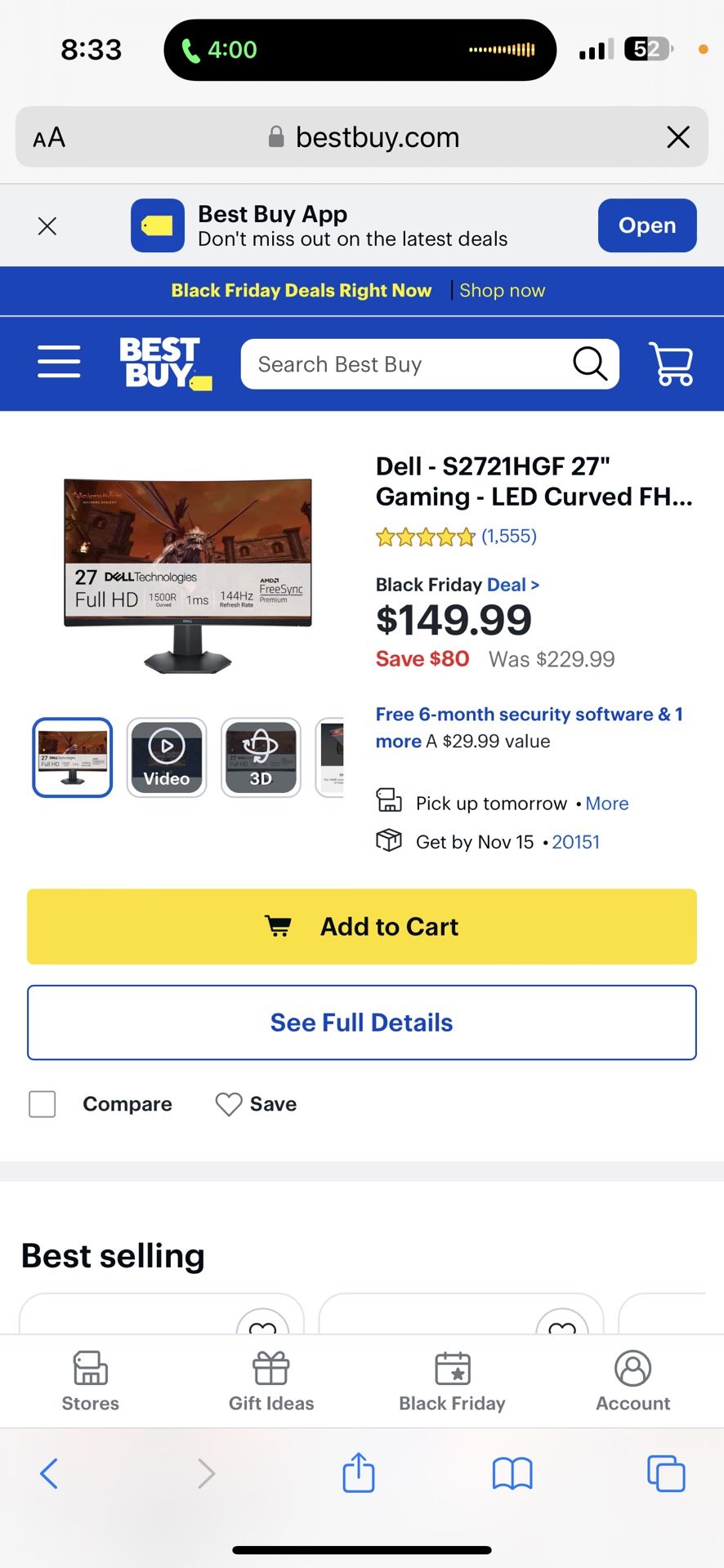 26” Dell curved monitor 1080p