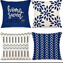 Pillow Covers 18x18 Set of 4, Modern Sofa Throw Pillow Cover, Decorative Outdoor Linen Fabric Pillow