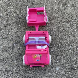 Vintage Power Wheels Kelly Barbie Jeep With Trailer STILL WORKS