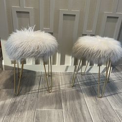 Sheepskin Footstool With Golden Brass Legs 