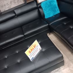 *Labor Day Now*---Ibiza Black Leather Sophisticated Sectional Sofa W/Ottoman---Now $699---Delivery And Easy Financing Available 