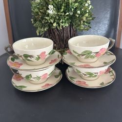 Franciscan Desert Rose Flat Tea Cup & Saucer Set of 4 England Earthenware Ceramic Discontinued.