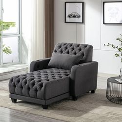 Modern Tufted Dark Gray Fabric Electric Adjustable Sofa Chaise Lounge with Wireless Charging and a Pillow

