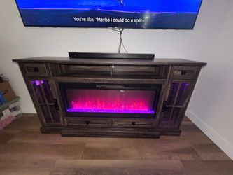 Fireplace TV Stand for 80” TV Entertainment Center-Dark Rustic Oak