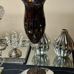 Tall Mosaic Glass Goblet Vase 15”