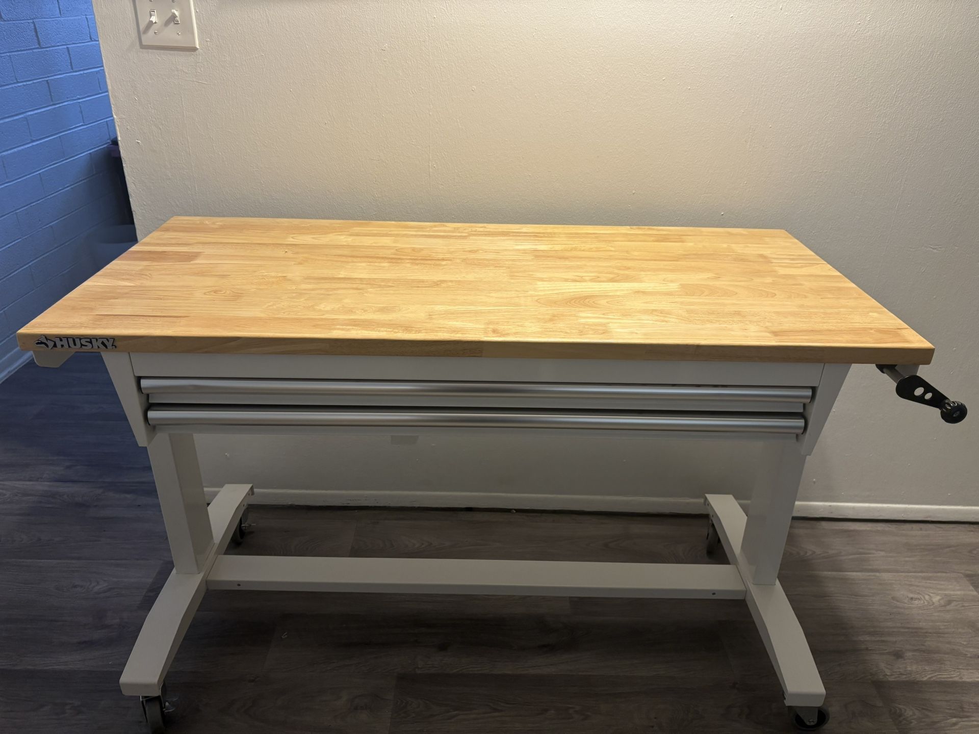 Husky: Tool Storage 62 in. W White Adjustable Height Work Table with 2-Drawers