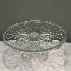Like-New!! (11"W) HEAVY CRYSTAL-CUT GLASS CAKE / SERVING PLATE on 4.5"H PEDESTAL - firm price w/o glass cover; w/glass cover at firm higher price.