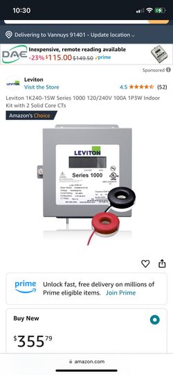 Leviton 1K240-1SW Series 1000 120/240V 100A 1P3W Indoor Kit with 2 Solid Core CTs