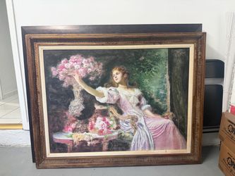 Large Framed Victorian Woman Portrait Painting