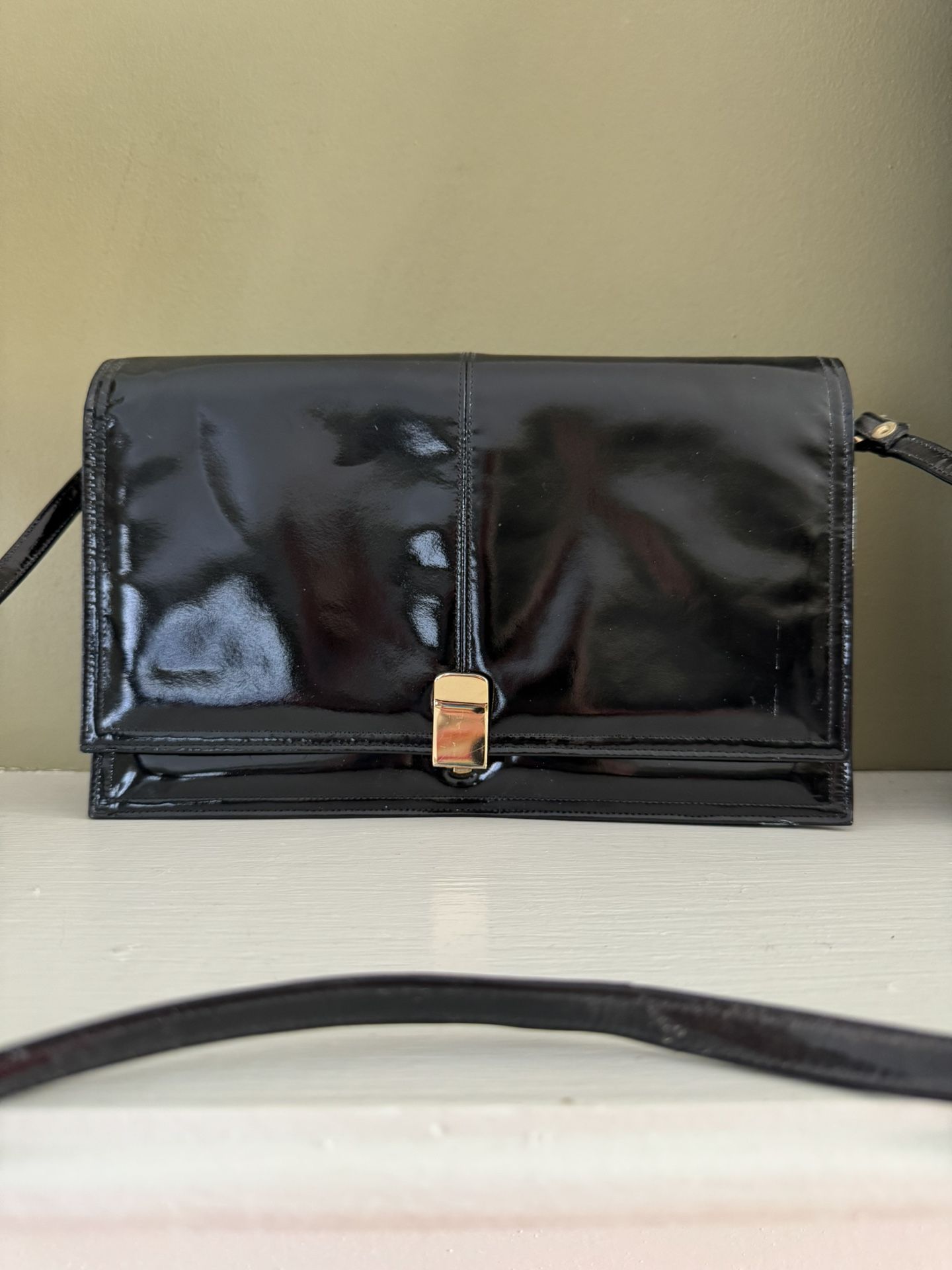 Vintage Jay Herbert New York Black Smooth Patent Leather shoulder Handbag