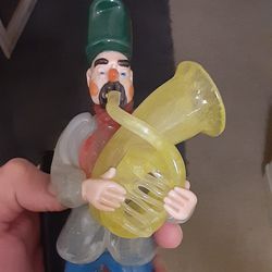 Vintage Imported Crystal And Glass Clown Woth Tuba
