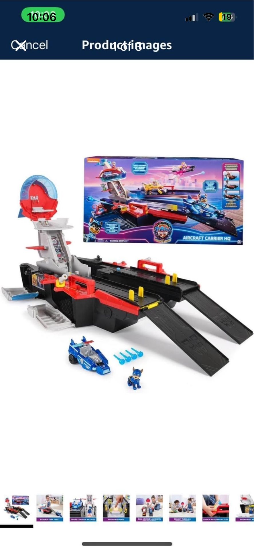 Paw Patrol: The Mighty Movie, Aircraft Carrier HQ, with Chase Action Figure and Mighty Pups Cruiser Brand new in box.
