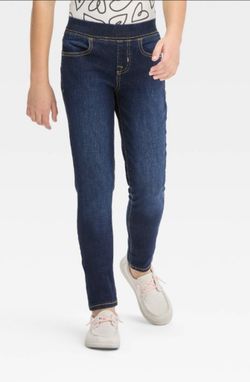 Girls' Mid-Rise Pull-On Woven Jeggings - Cat & Jackâ„¢ Dark Wash 14