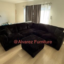 Corduroy Sectional Sofa With Ottoman