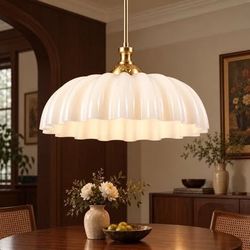 Flower Milk Glass Floral Pendant Light 15.74" Adjustable,Vintage Chandelier