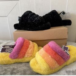 Womens black ugg slides size 4 and colorful size 6 $50 each