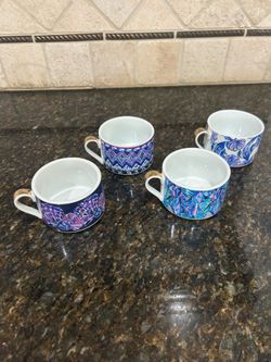Lilly Pulitzer Sunny State of Mind Cappuccino Mug Set with Stand Gold Blue