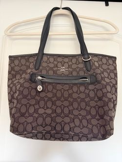 Coach Taylor Canvas Tote with Black leather trim signature jacquard