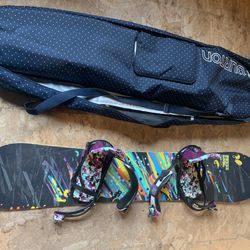 Girls Snowboard, Boots And Carry Bag