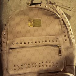 New Pink Leather Bebe Studded Backpack With Tags