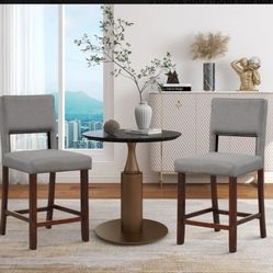 2 Piece Grey Rubber Wood Legs Bar Stool